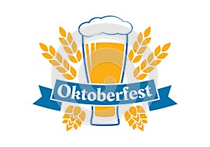 Oktoberfest logo, label or icon. Beer festival badge. Alcohol drink, brewery, bar design element with beer glass